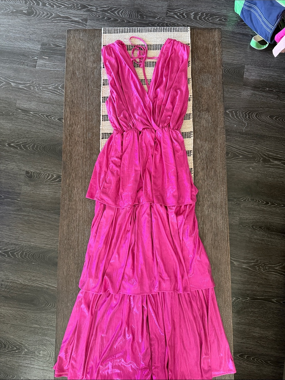 Fuchsia Tiered Maxi Dress with V-Neck